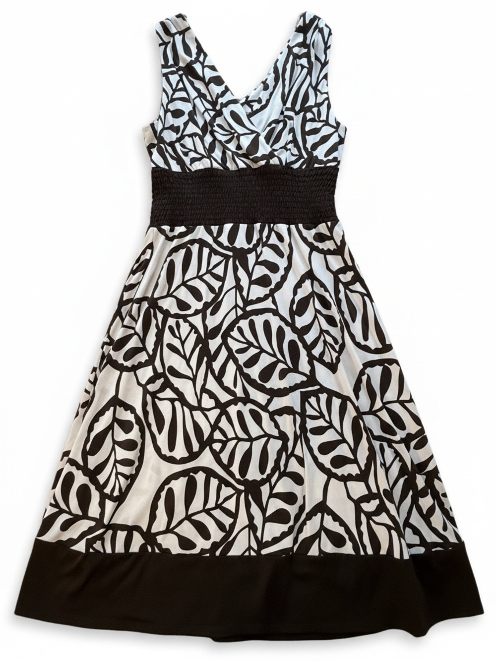 Rabbit Rabbit Rabbit Designs Brown White Leaf Print Sleeveless Midi Dress 8 - Picture 3 of 10